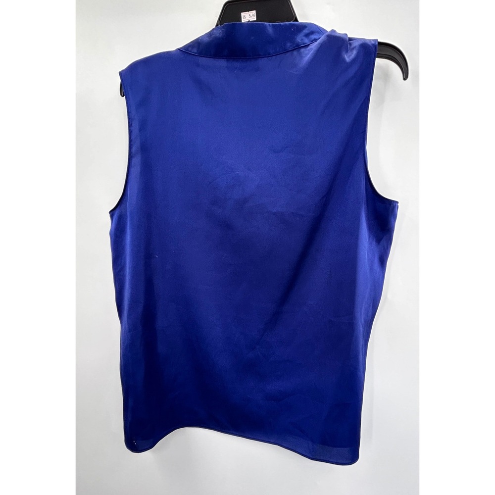 Tahari Arthur S. Levine Blue Sleeveless V-Neck Blouse Top Womens Quiet Luxury - Picture 3 of 7